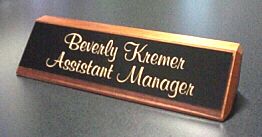 8" Walnut Desk Nameplate - Plastic Plate