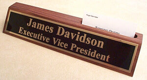 10" Walnut Desk Plate/Card Holder - Brass Plate